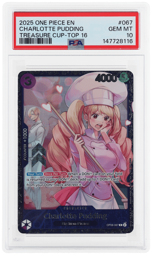 2025 One Piece Promos Treasure Cup Top 16 Charlotte Pudding #OP08-067 PSA 10