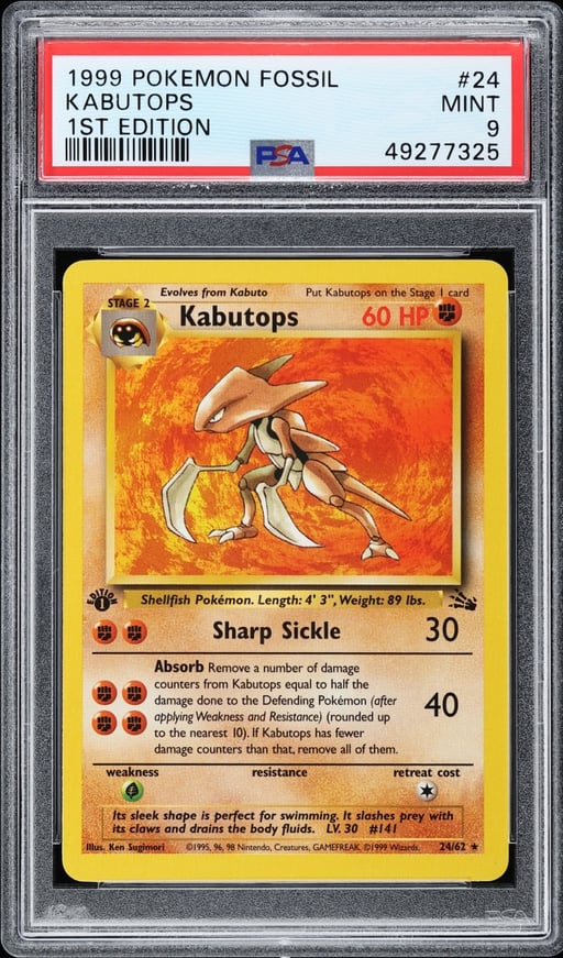 1999 Pokemon Fossil 1st Edition Kabutops #24 PSA 9 MINT