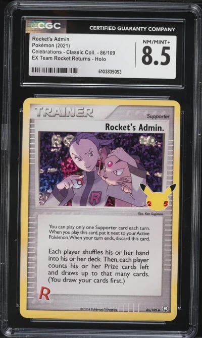 2021 Pokemon Sword & Shield Celebrations Classic Holo Rocket's Admin #86 CGC 8.5 NM-MT+