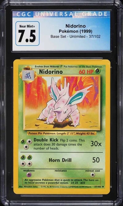 1999 Pokemon Base Set Nidorino #37 CGC 7.5 NRMT+