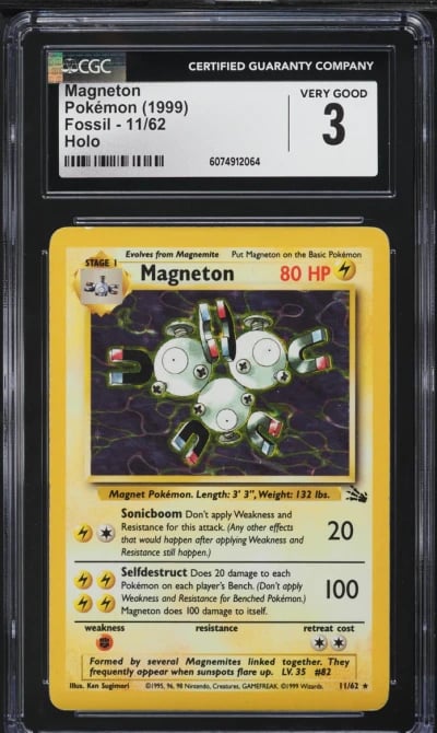 1999 Pokemon Fossil Holo Magneton #11 CGC 3 VG