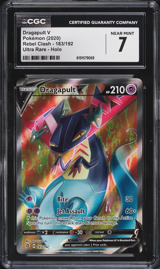2020 Pokemon Sword & Shield Rebel Clash Full Art Dragapult V #183 CGC 7 NRMT