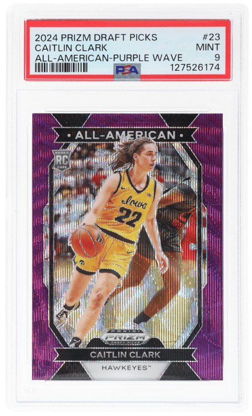 2024 Panini Prizm Draft Picks All-American Purple Wave Prizm Caitlin Clark #23 PSA 9