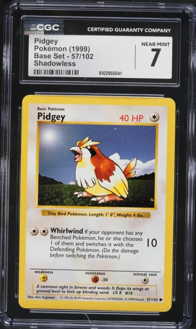 1999 Pokemon Base Set Shadowless Pidgey #57 CGC 7 NRMT