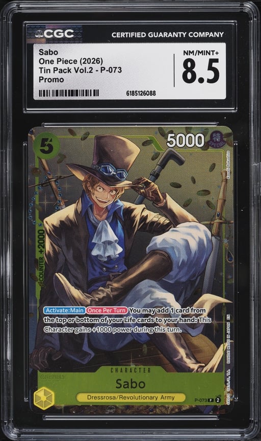 2026 One Piece Promo Tin Pack Vol.2 Alt Art Sabo #P-073 CGC 8.5 NM-MT+