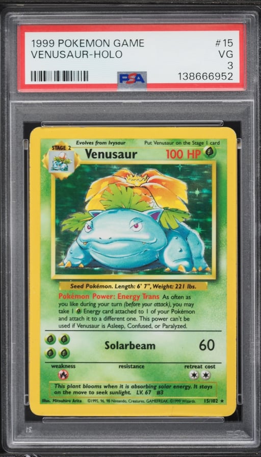 1999 Pokemon Base Set Holo Venusaur #15 PSA 3 VG