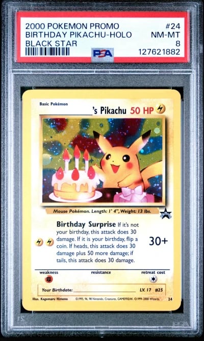 2000 POKEMON PROMO BLACK STAR #24 BIRTHDAY PIKACHU-HOLO PSA 8