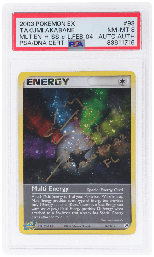 2003 Pokemon Ex Sandstorm Multi Energy Holo Signed Takumi Akabane #93 PSA 8