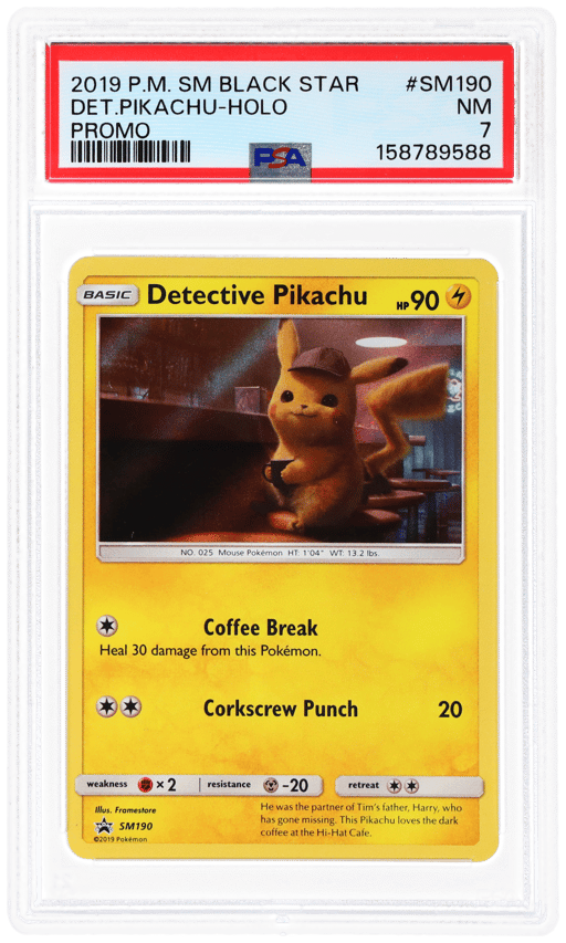 2019 Pokemon Sun and Moon Black Star Promo Holo Detective Pikachu #SM190 PSA 7