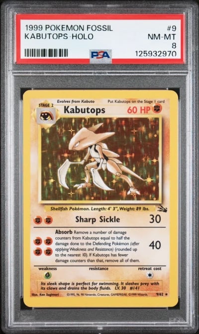 1999 POKEMON FOSSIL #9 KABUTOPS-HOLO PSA 8