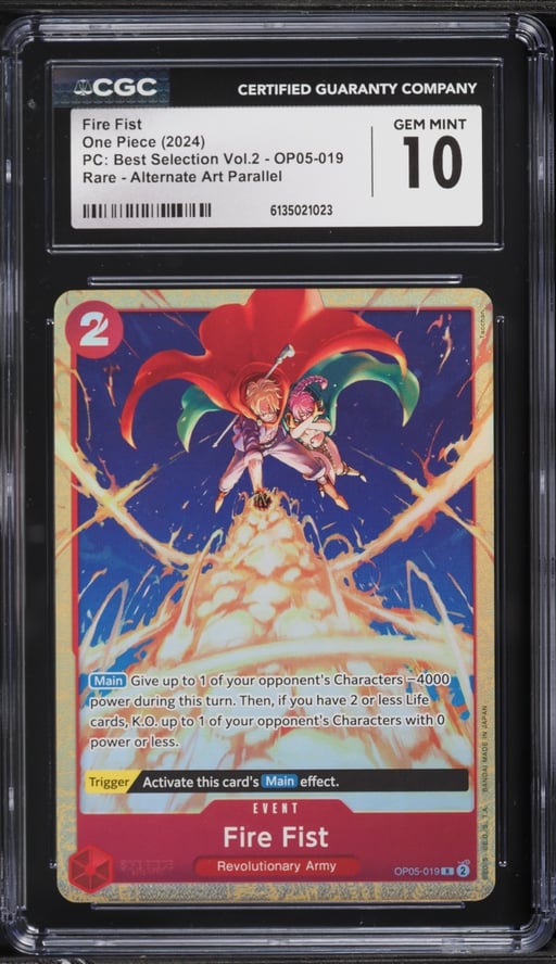 2024 One Piece Premium Best Selection Volume 2 Alt Art Fire Fist #OP05-019 CGC 10 GEM MINT
