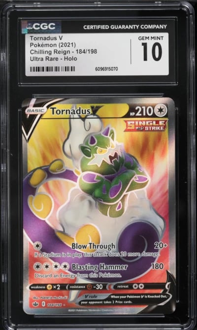 2021 Pokemon Sword & Shield Chilling Reign Full Art Tornadus V #184 CGC 10 GEM MINT