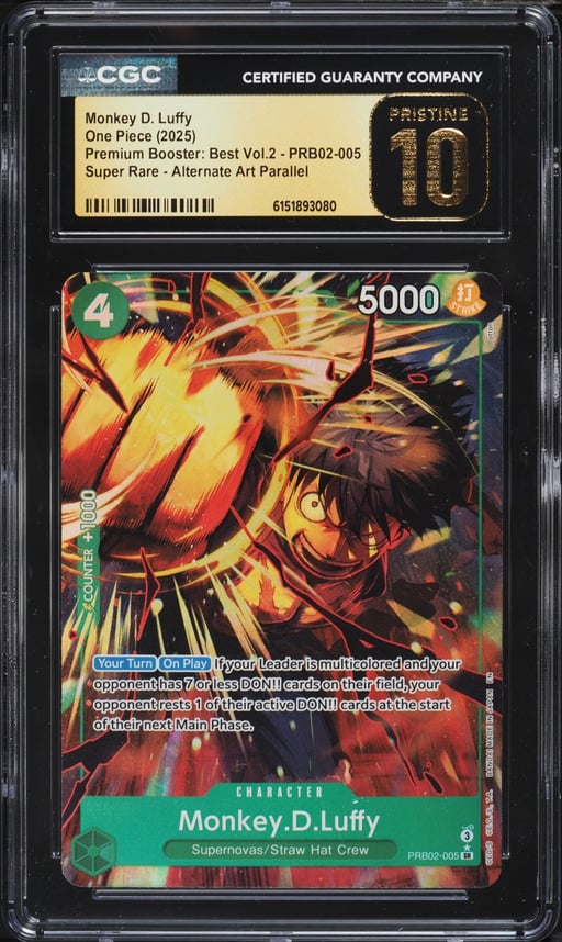 2025 One Piece Premium Booster Best Vol 2 SR Alt Art Monkey D. Luffy #PRB02-005 CGC 10 PRISTINE