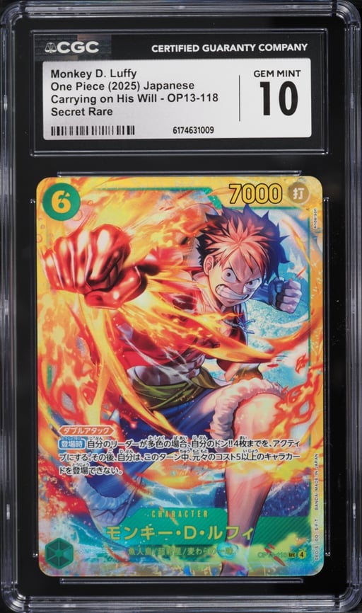 2025 One Piece Japanese Carrying On His Will SEC Monkey D. Luffy #OP13-118 CGC 10 GEM MINT
