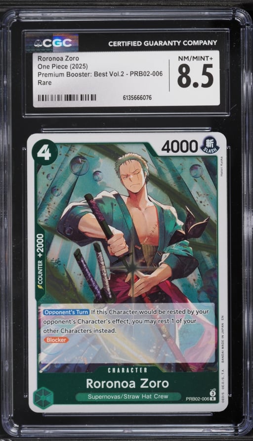 2025 One Piece Premium Booster Best Volume 2 Roronoa Zoro #PRB02-006 CGC 8.5 NM-MT+