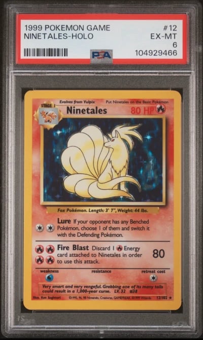 1999 POKEMON BASE SET UNLIMITED #12 NINETALES-HOLO PSA 6