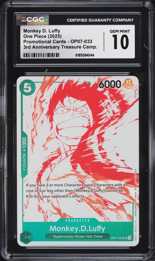 2025 One Piece Promo 3rd Anniversary Treasure Monkey D. Luffy #OP07-033 CGC 10 GEM MINT