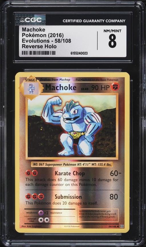 2016 Pokemon XY Evolutions Reverse Holo Machoke #58 CGC 8 NM-MT