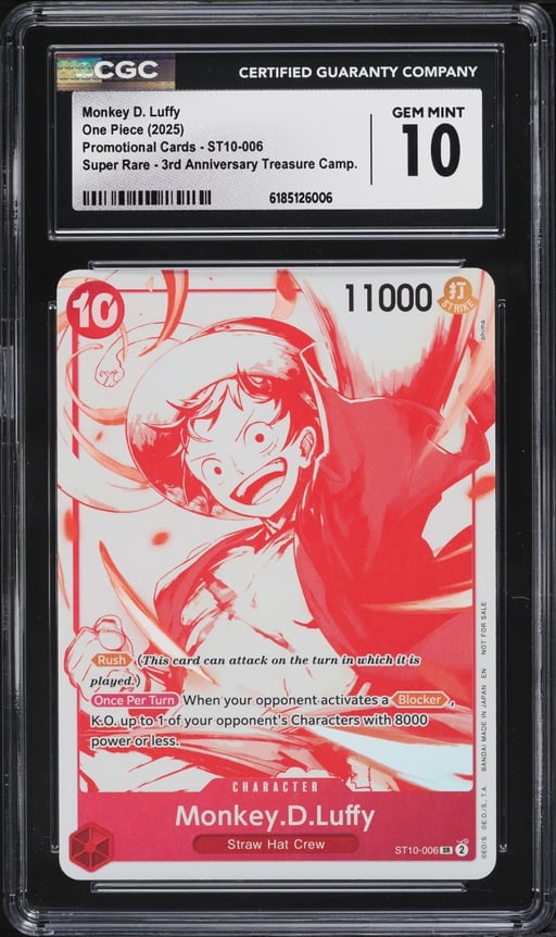 2025 One Piece Promo 3rd Treasure Campaign Super Rare Monkey D. Luffy #ST10-006 CGC 10 GEM MINT