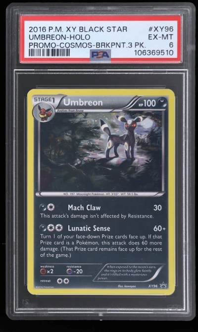 2016 Pokemon XY Black Star Promo Breakpoint 3 Pack Cosmos Holo Umbreon #XY96 PSA 6