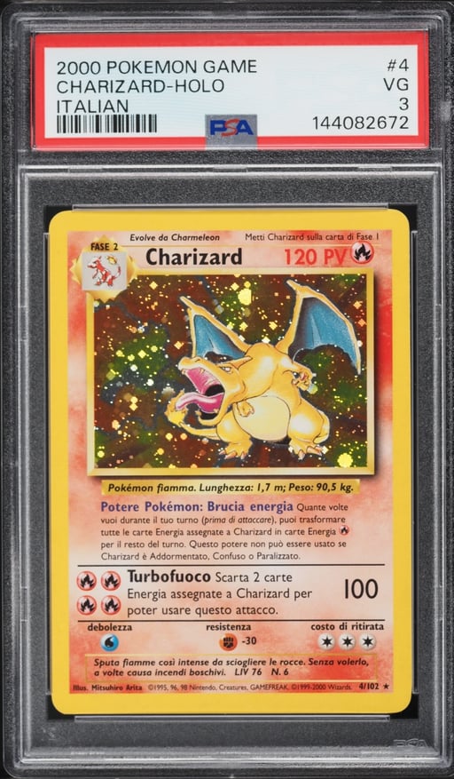 2000 Pokemon Italian Base Set Holo Charizard #4 PSA 3 VG