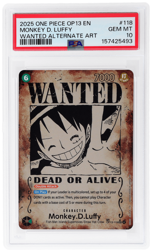 2025 One Piece Carrying On His Will Wanted Alternate Art Monkey D. Luffy #OP13-118 PSA 10