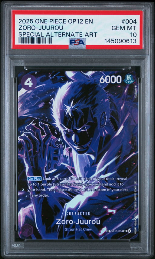 2025 ONE PIECE OP12-LEGACY OF THE MASTER 004 ZORO-JUUROU SPECIAL ALTERNATE ART PSA 10