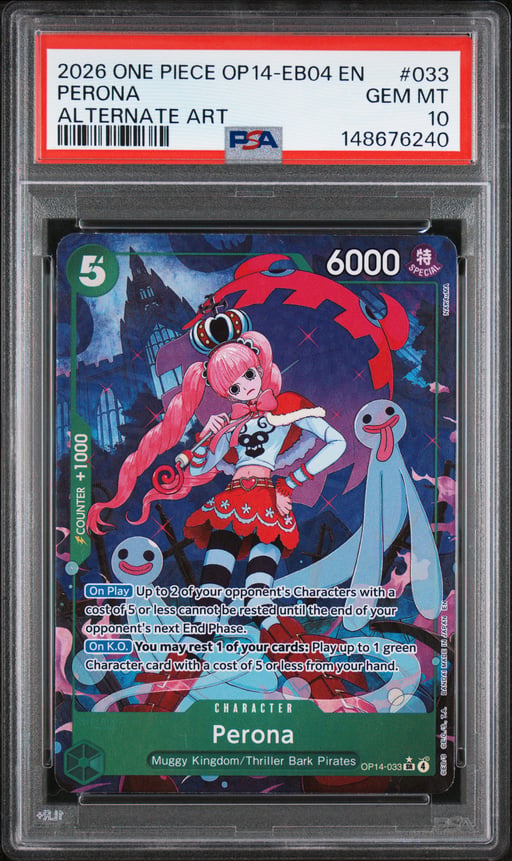 2026 ONE PIECE OP14-EB04-THE AZURE SEA'S SEVEN 033 PERONA ALTERNATE ART PSA 10