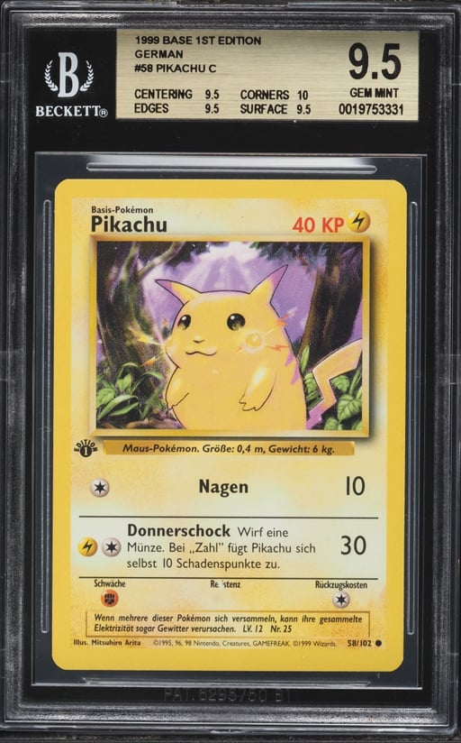 1999 Pokemon German Base Set 1st Edition Pikachu #58 BGS 9.5 GEM MINT