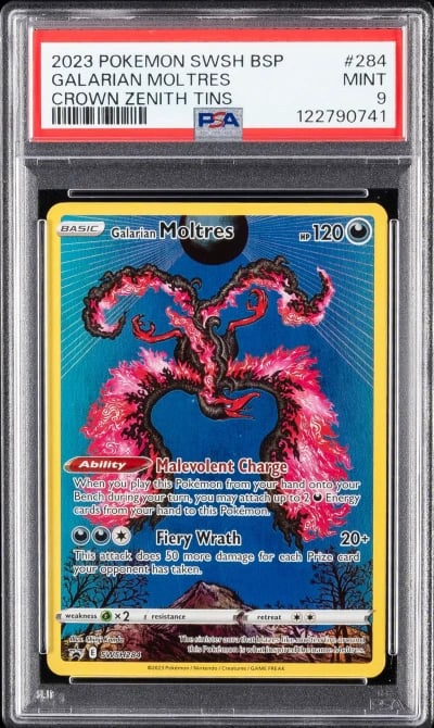 2023 POKEMON SWSH BLACK STAR PROMO CROWN ZENITH TIN #284 GALARIAN MOLTRES PSA 9