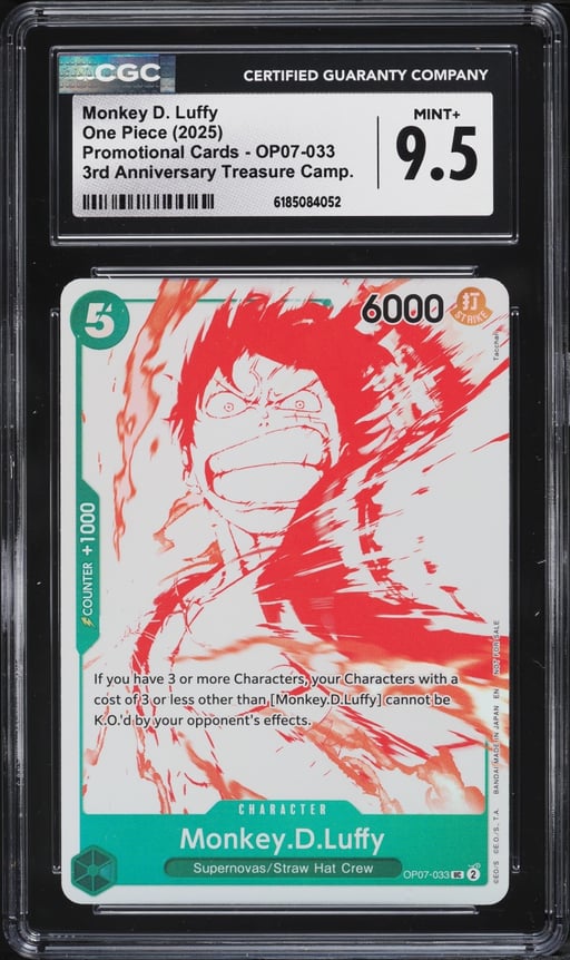 2025 One Piece Promo 3rd Anniversary Treasure Monkey D. Luffy #OP07-033 CGC 9.5 MINT+