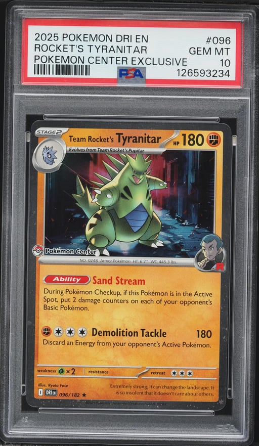 2025 Pokemon SV Destined Rivals Center Exclusive Team Rocket's Tyranitar #96 PSA 10 GEM MINT