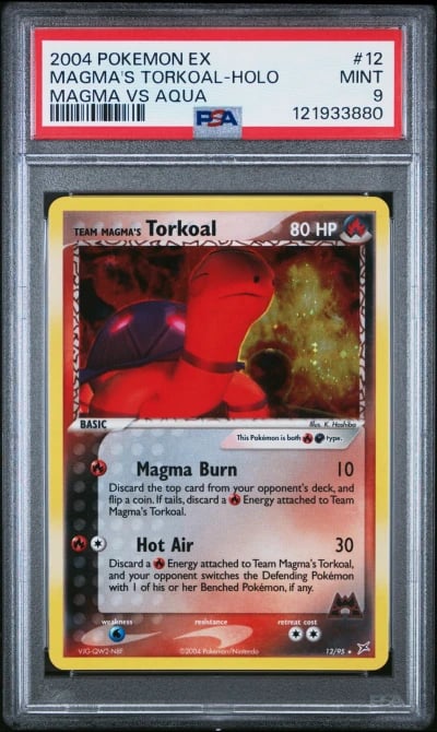 2004 POKEMON EX TEAM MAGMA VS TEAM AQUA #12 TEAM MAGMA'S TORKOAL-HOLO PSA 9