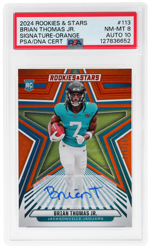 2024 Panini Rookies and Stars Autograph Orange Brian Thomas Jr. #113 178/199 PSA 8