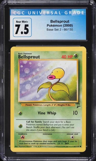 2000 Pokemon Base Set 2 Bellsprout #66 CGC 7.5 NRMT+