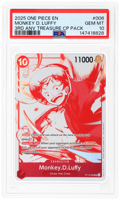 2025 One Piece Promotional Cards 3rd Anniversary Treasure Campaign Pack Monkey D. Luffy #ST10-006 PSA 10