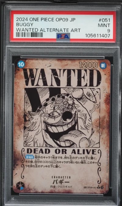 2024 One Piece Japanese Emperors In The New World Wanted Alt Art Buggy #OP09-051 PSA 9 MINT
