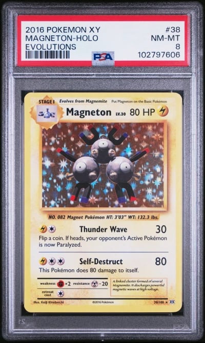 2016 POKEMON XY EVOLUTIONS #38 MAGNETON-HOLO PSA 8