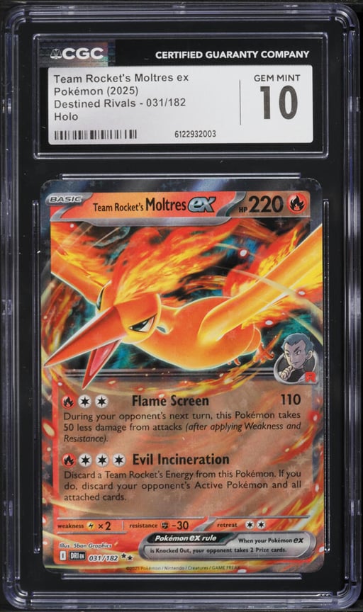 2025 Pokemon Scarlet & Violet Destined Rivals Holo Team Rocket's Moltres EX #31 CGC 10 GEM MINT