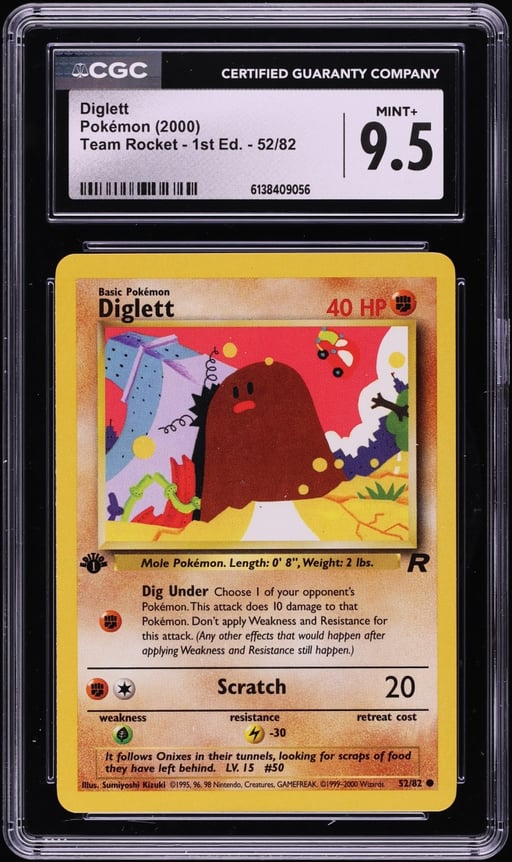 2000 Pokemon Team Rocket 1st Edition Diglett #52 CGC 9.5 MINT+