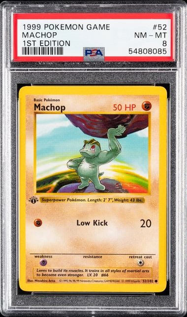 1999 POKEMON GAME #52 MACHOP 1ST EDITION PSA 8