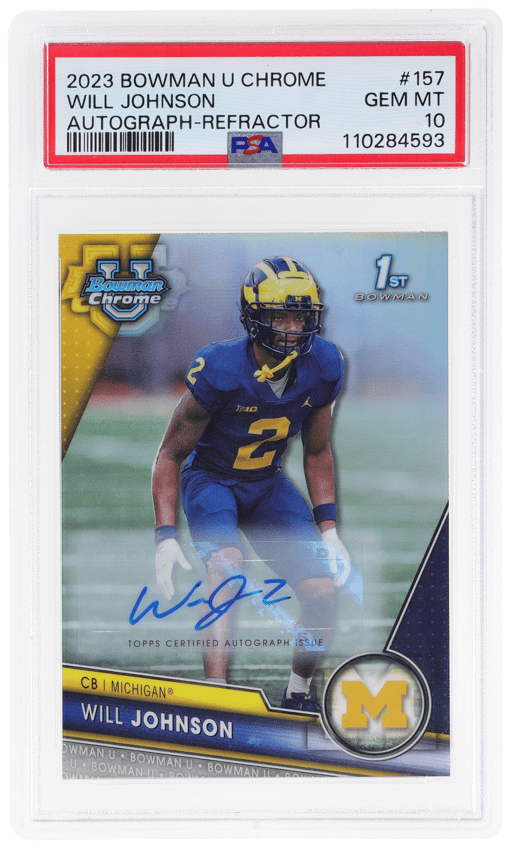 2023 Bowman Chrome University Autographs Refractors Will Johnson #157 98/499 PSA 10