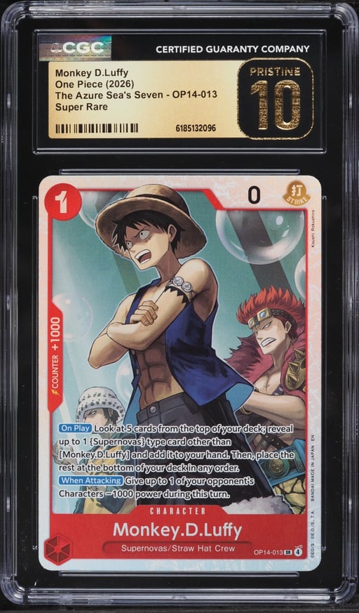 2026 One Piece The Azure Sea's Seven SR Monkey D.Luffy #OP14-013 CGC 10 PRISTINE