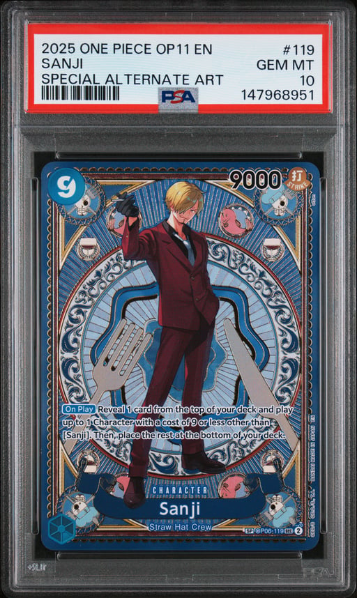 2025 ONE PIECE OP11-A FIST OF DIVINE SPEED 119 SANJI SPECIAL ALTERNATE ART PSA 10