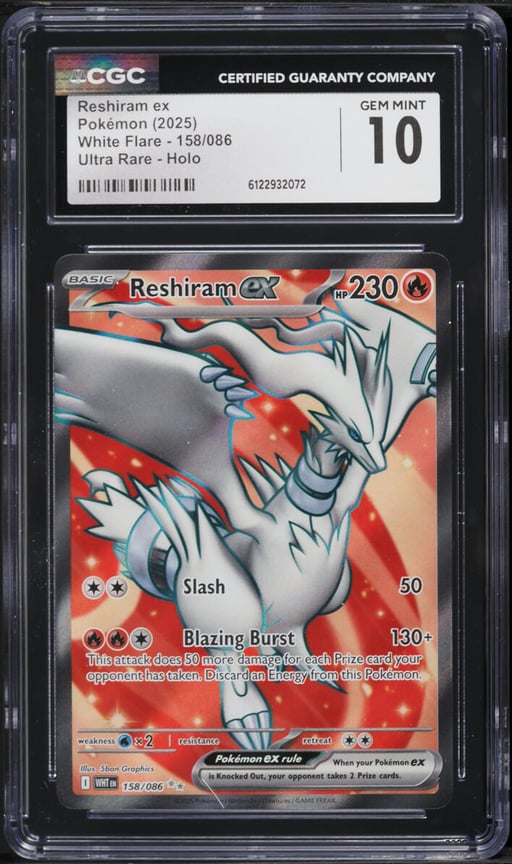 2025 Pokemon Scarlet & Violet White Flare Full Art Reshiram Ex #158 CGC 10 GEM MINT