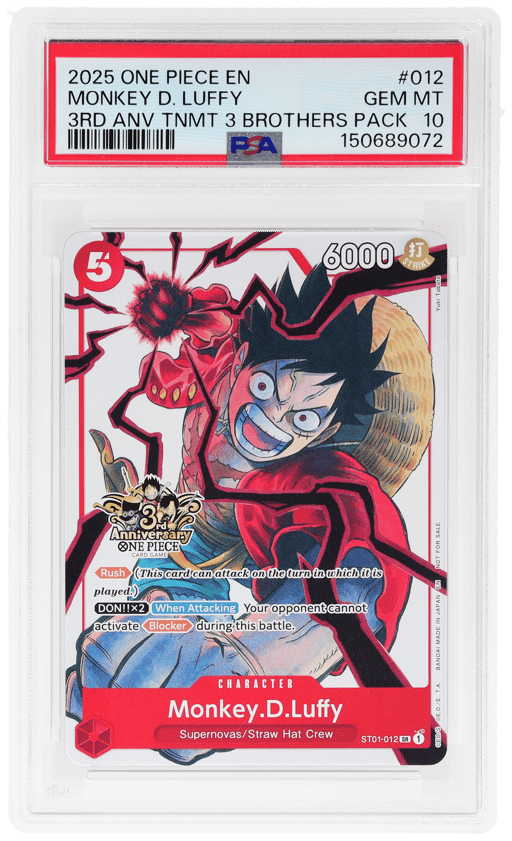 2025 One Piece Tournament Promo 3rd Anniversary 3 Brothers Pack Monkey D. Luffy #ST01012 PSA 10