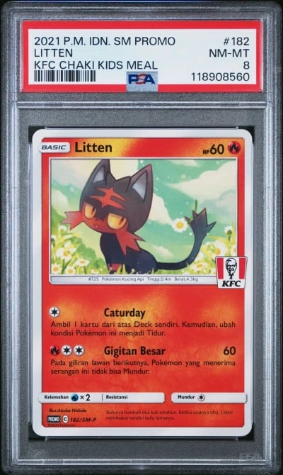 2021 POKEMON INDONESIAN SM PROMO KFC CHAKI KIDS MEAL #182 LITTEN PSA 8