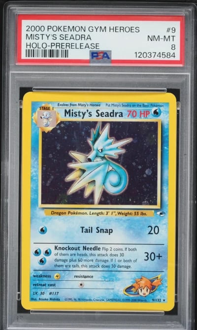 2000 Pokemon Gym Heroes Prerelease Holo Misty's Seadra #9 PSA 8 NM-MT
