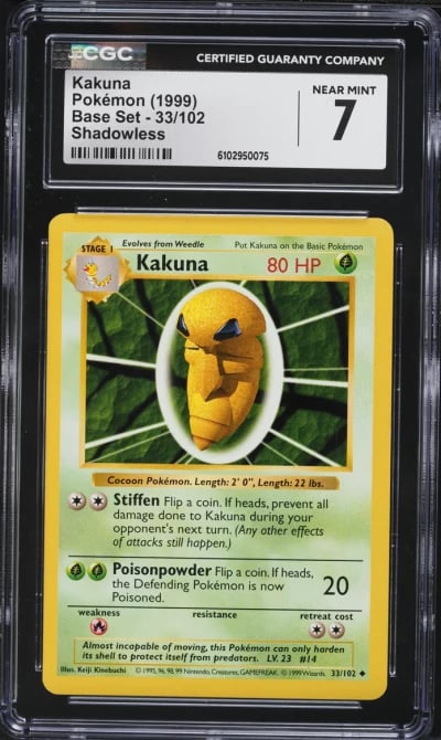 1999 Pokemon Base Set Shadowless Kakuna #33 CGC 7 NRMT