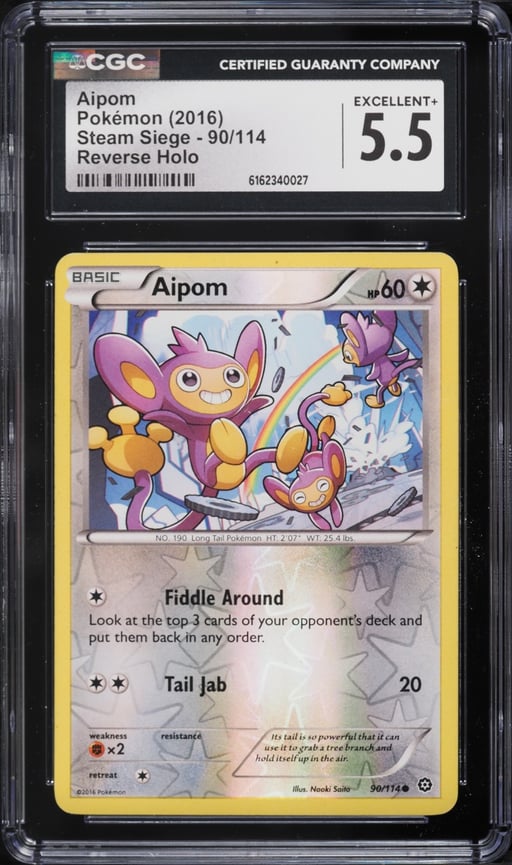 2016 Pokemon Steam Siege Reverse Holo Aipom #90 CGC 5.5 EX+